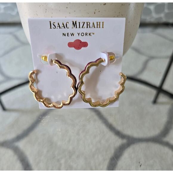 Isaac Mizrahi Gold Burgundy Cut Out Earrings New - Picture 4 of 5
